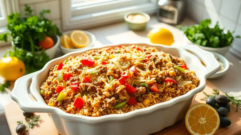 greek hamburger rice casserole