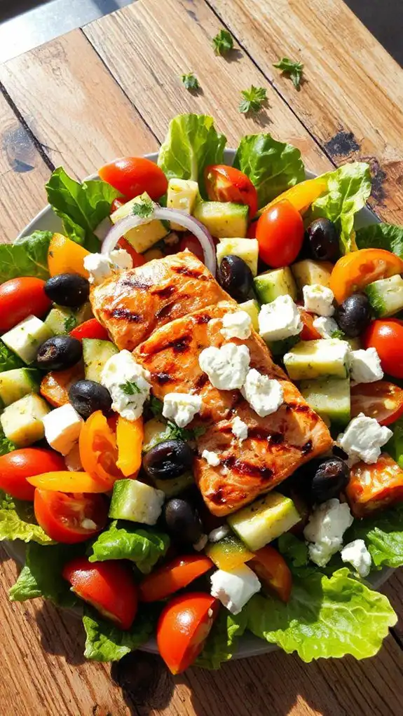 greek salad with salmon