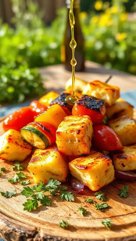 greek veggie halloumi skewers