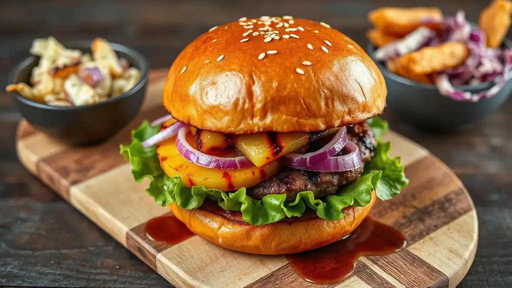 grilled burger with pineapple