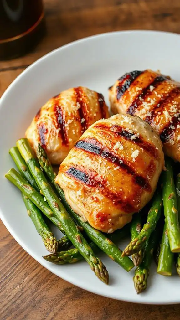 grilled chicken alongside asparagus