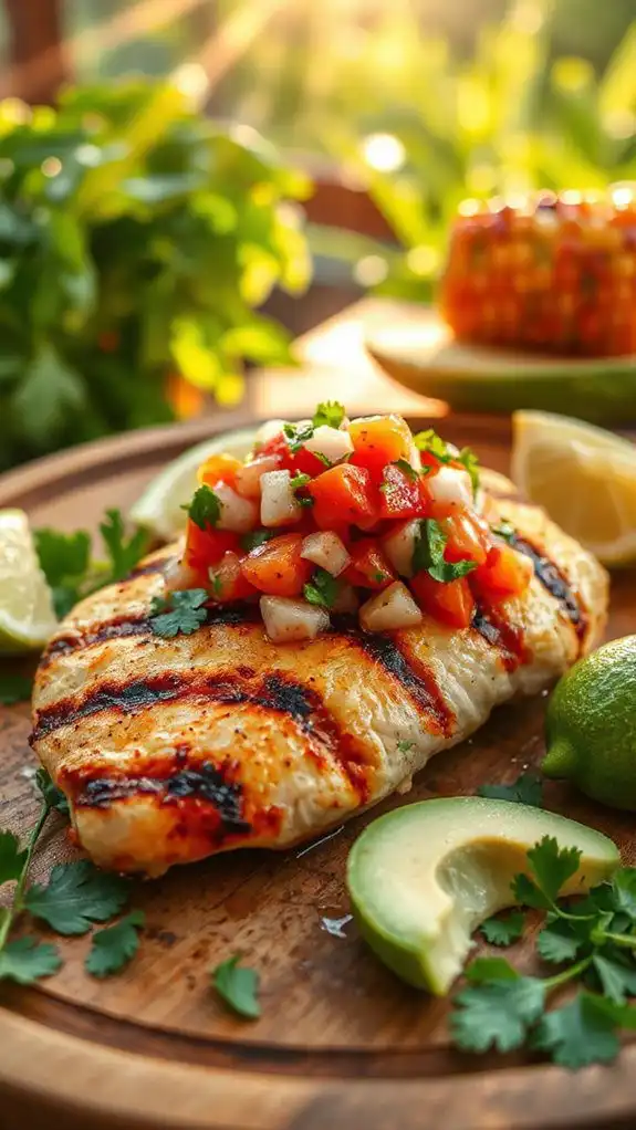 grilled chicken topped with salsa