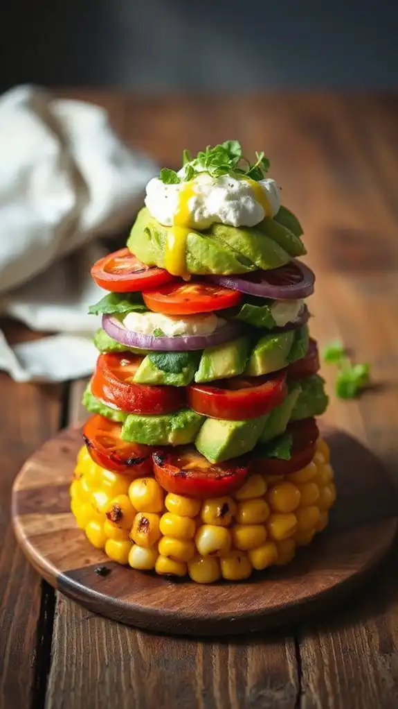 grilled corn avocado stack