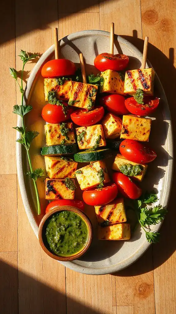 grilled halloumi vegetable skewers