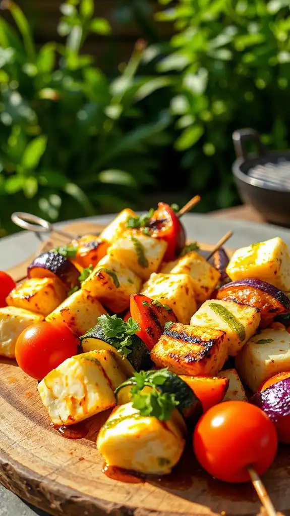 grilled halloumi vegetable skewers
