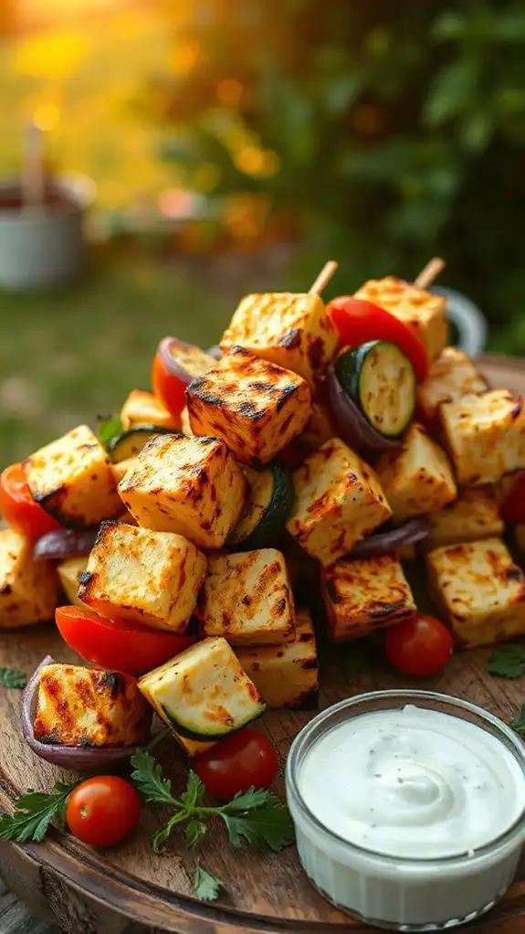 grilled halloumi vegetable skewers grilled halloumi vegetable skewers