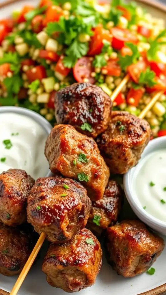 grilled lamb skewers served