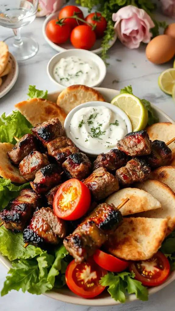 grilled lamb skewers served