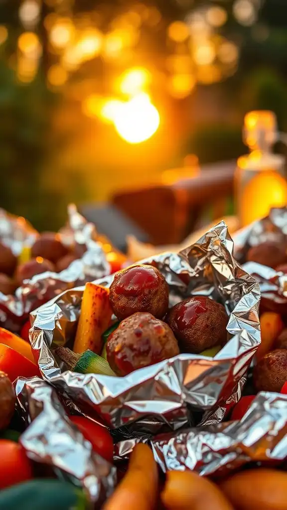 grilled meatballs and vegetables