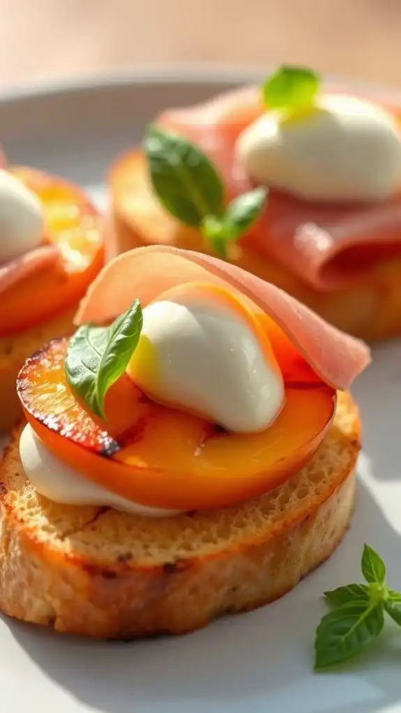 grilled peach burrata crostini