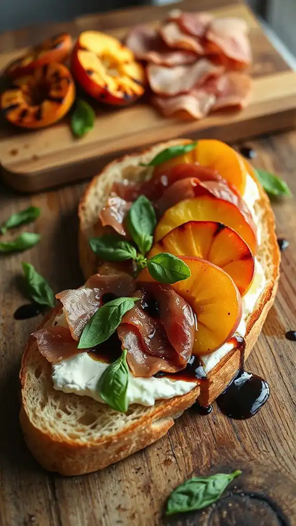 grilled peach prosciutto toast
