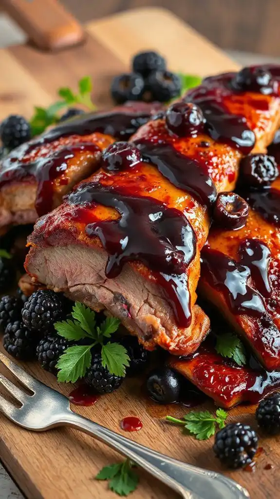 grilled ribs with blackberry sauce