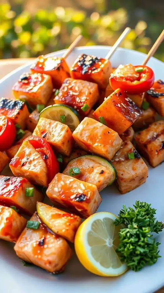 grilled salmon teriyaki skewers