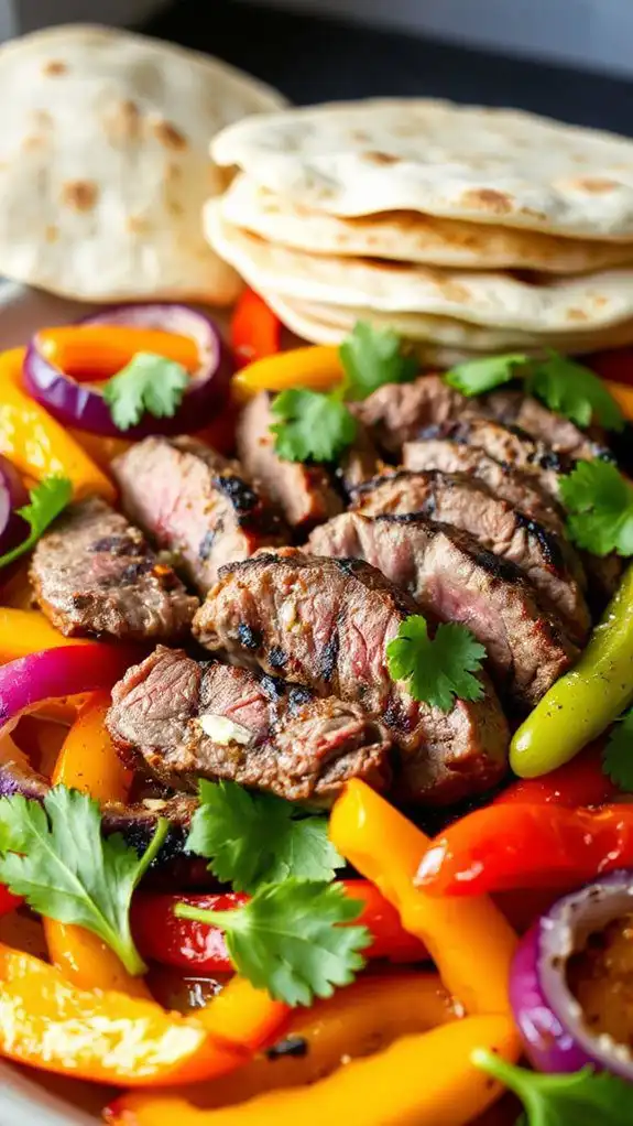 grilled steak with peppers