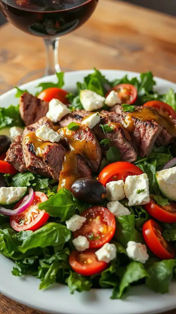 grilled steak with salad