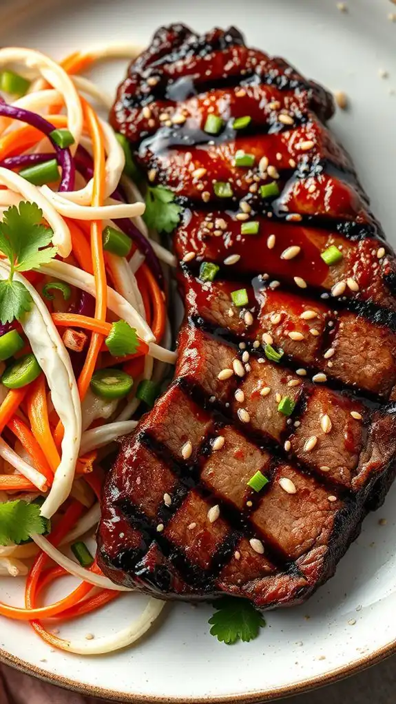 grilled steak with slaw
