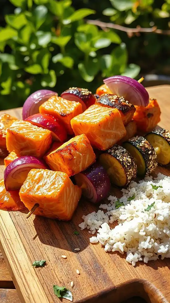 grilled teriyaki salmon skewers