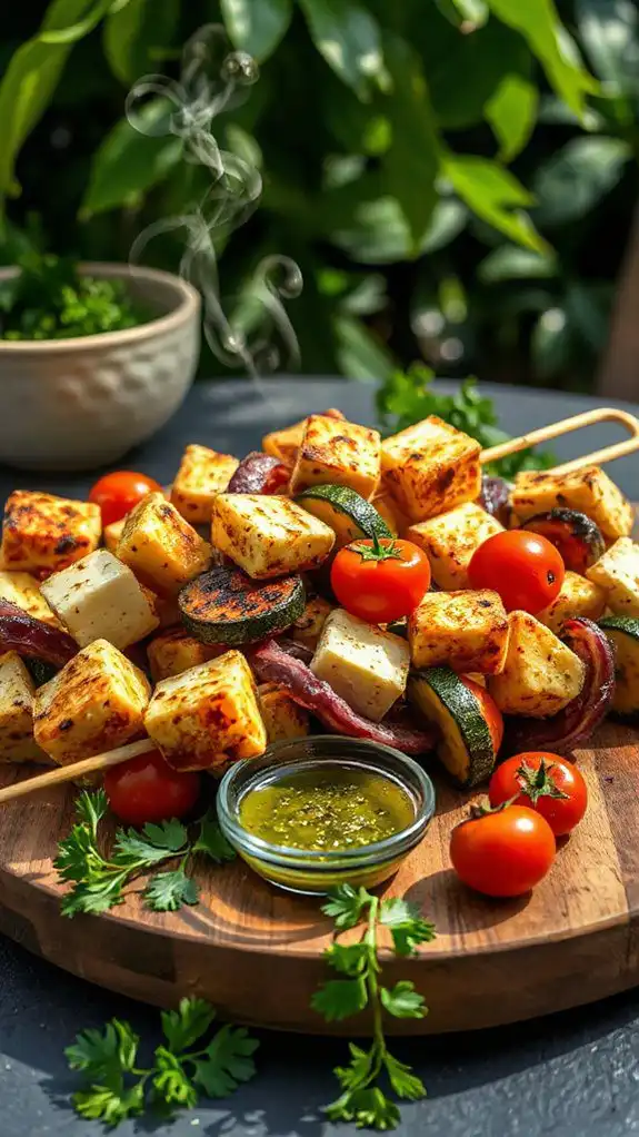 grilled vegetable and halloumi skewers