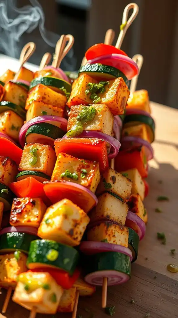 grilled vegetable halloumi skewers