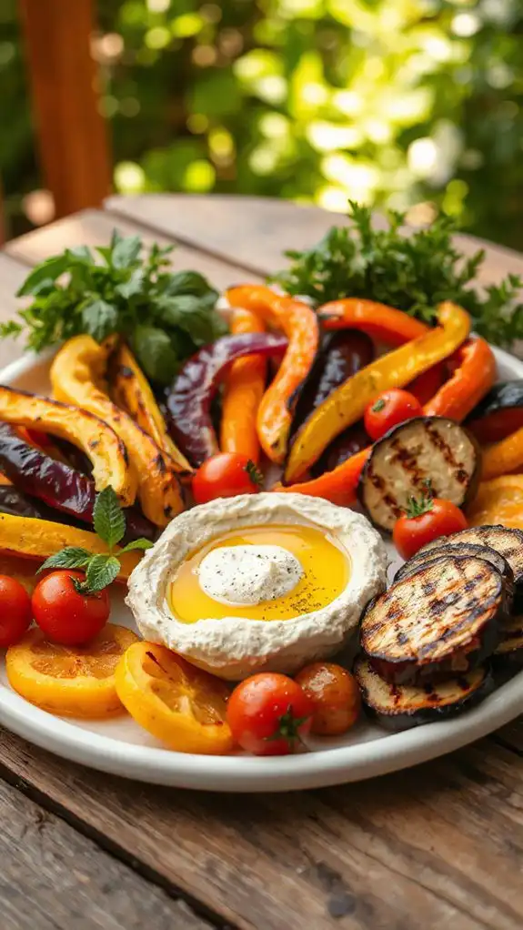 grilled vegetables served with hummus