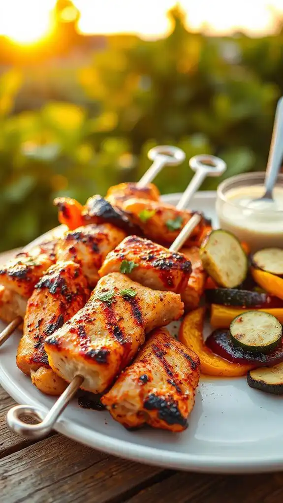 grilling marinated chicken skewers
