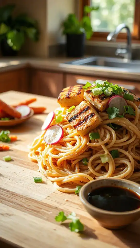 grilling marinated tofu slices
