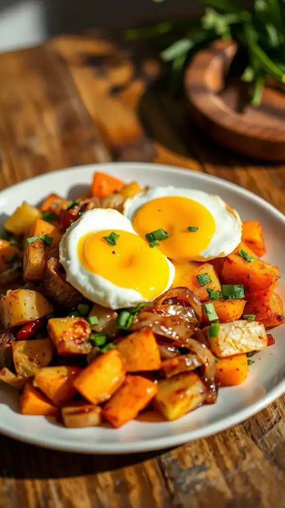 hash with poached eggs