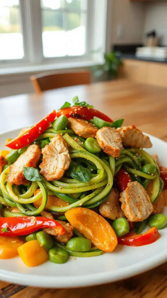 healthy chicken zoodle stir fry