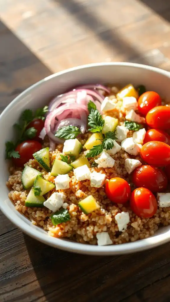 healthy quinoa chickpea feta salad