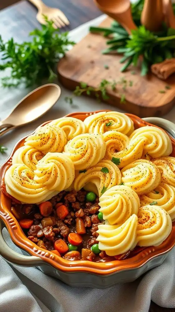 hearty meat pie topped