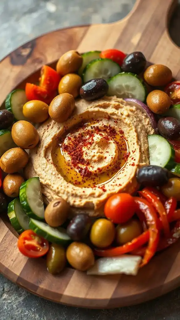 hummus and olive appetizer