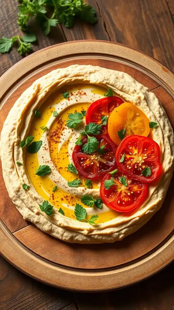 hummus topped pizza creation