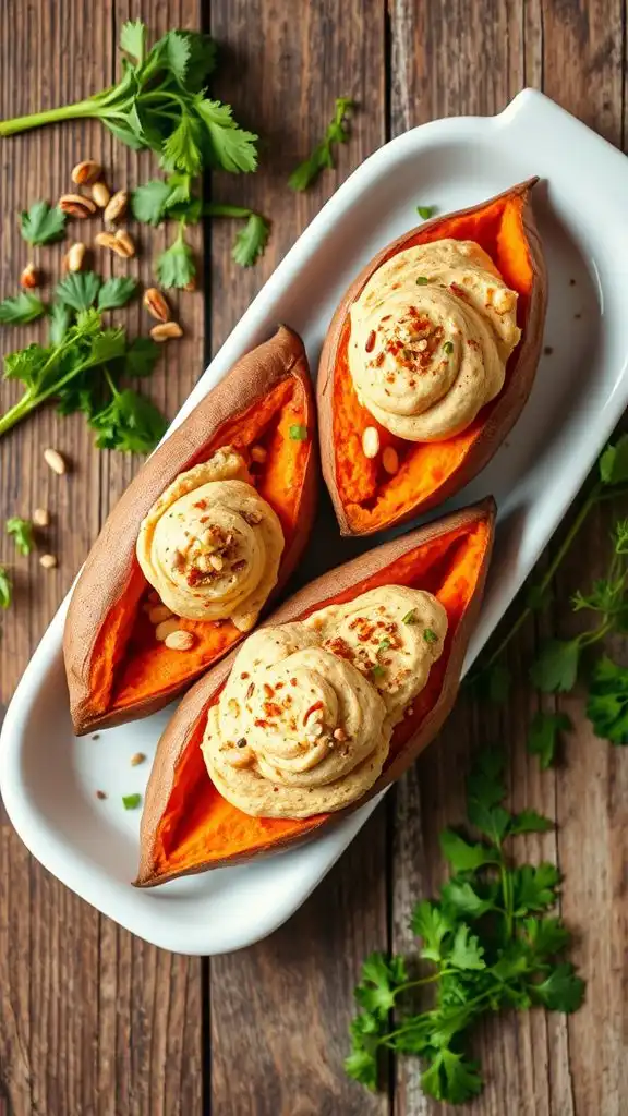 hummus topped sweet potatoes