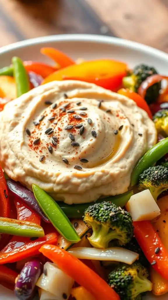 hummus with vegetable stir fry