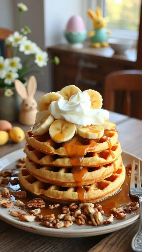 indulgent caramel banana waffles
