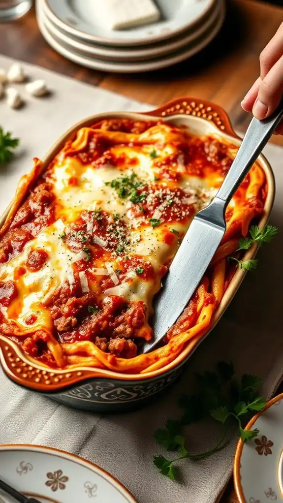 layered beef noodle dish