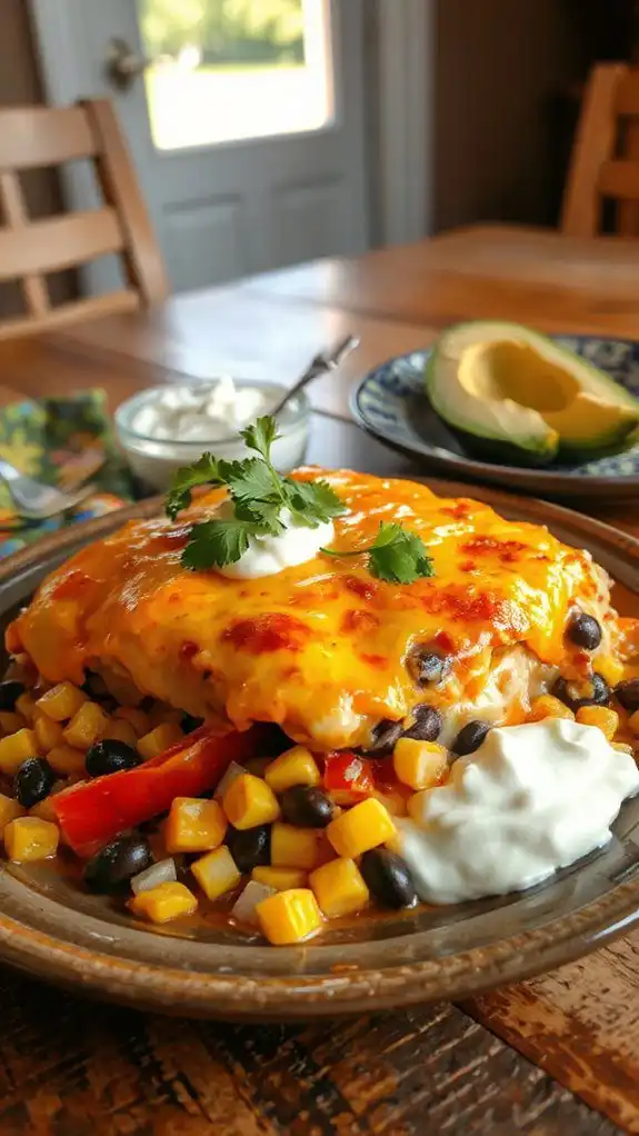 layered chicken enchilada bake
