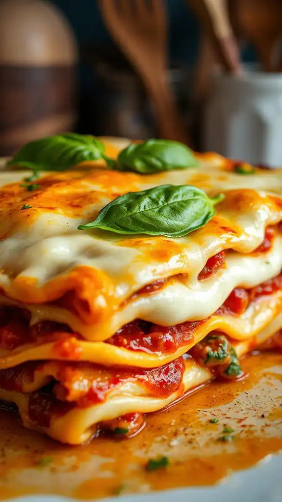 layered pasta with sauce