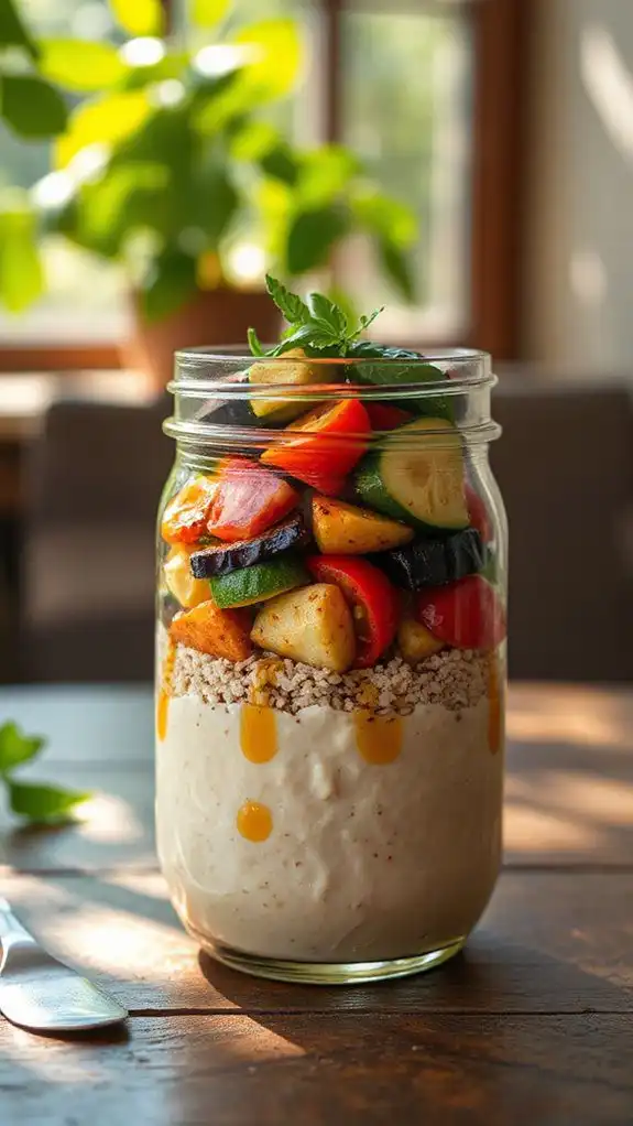 layered roasted veggies hummus