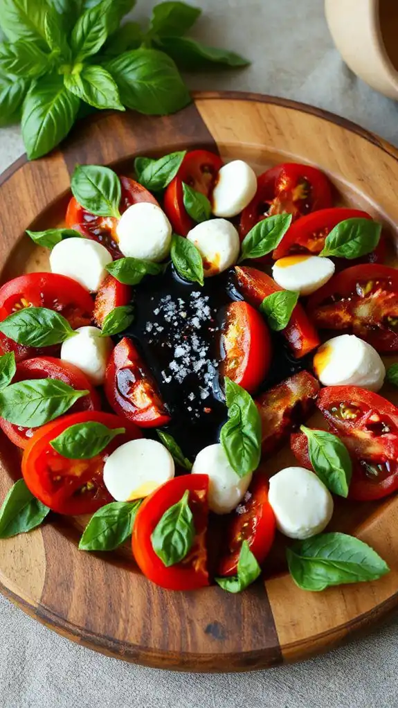 layered tomato mozzarella basil