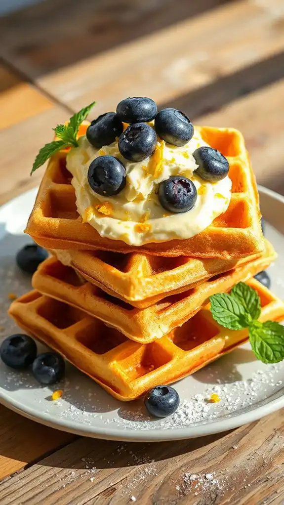 lemon blueberry cheesecake waffles