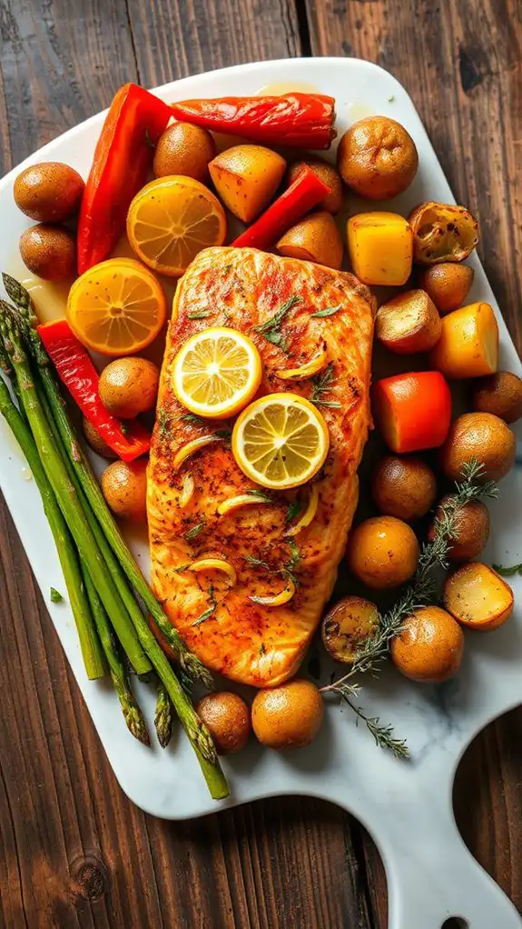 lemon garlic salmon and veggies