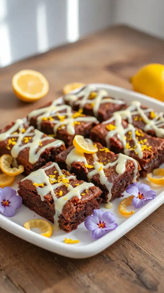 lemon infused brownies with drizzle