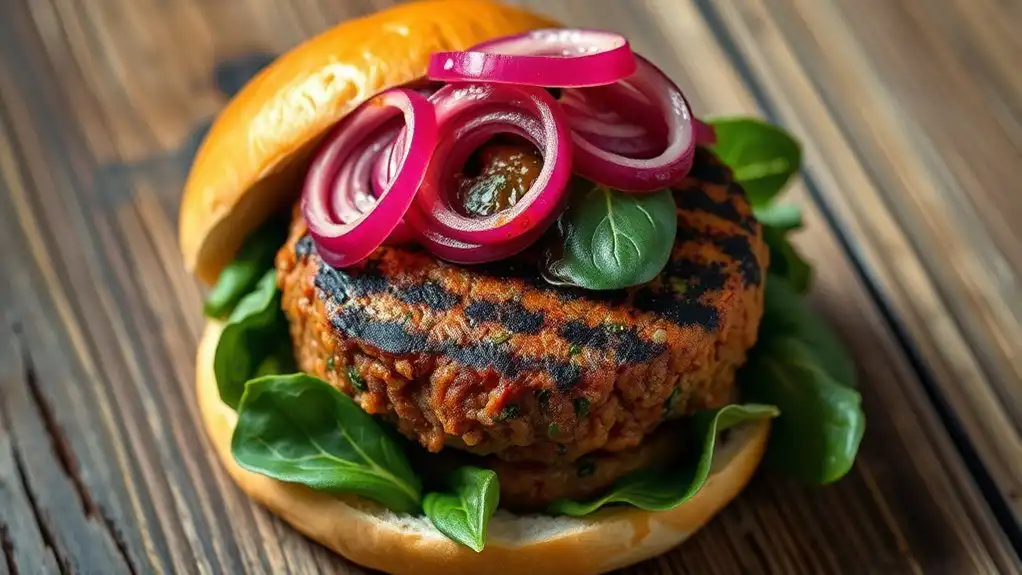 lentil burger with pickles