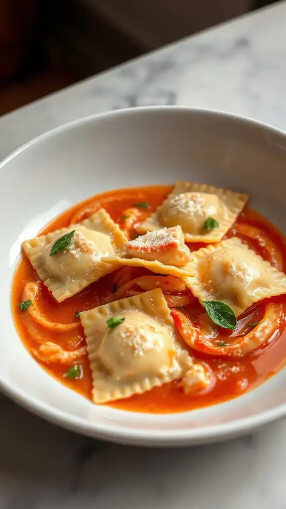 lobster ravioli with sauce