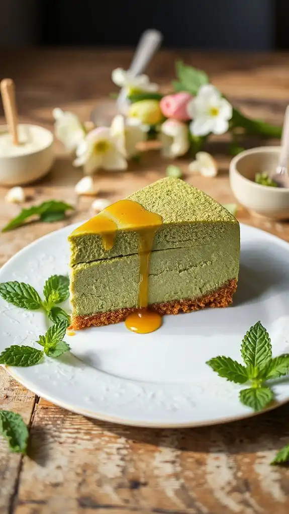 matcha cheesecake with honey