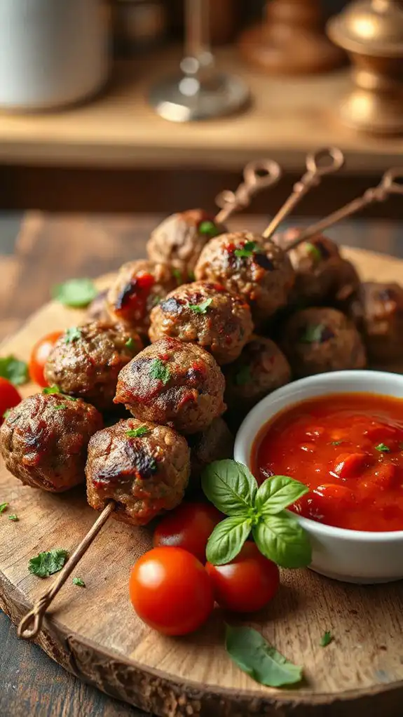meatball skewers with sauce