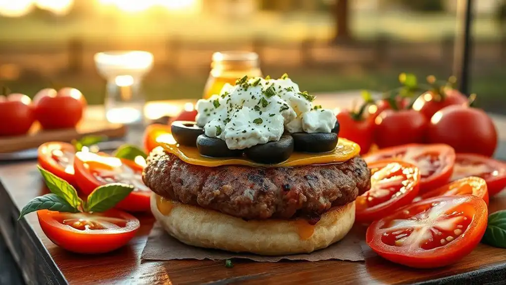 mediterranean inspired cheese burger mediterranean inspired cheese burger