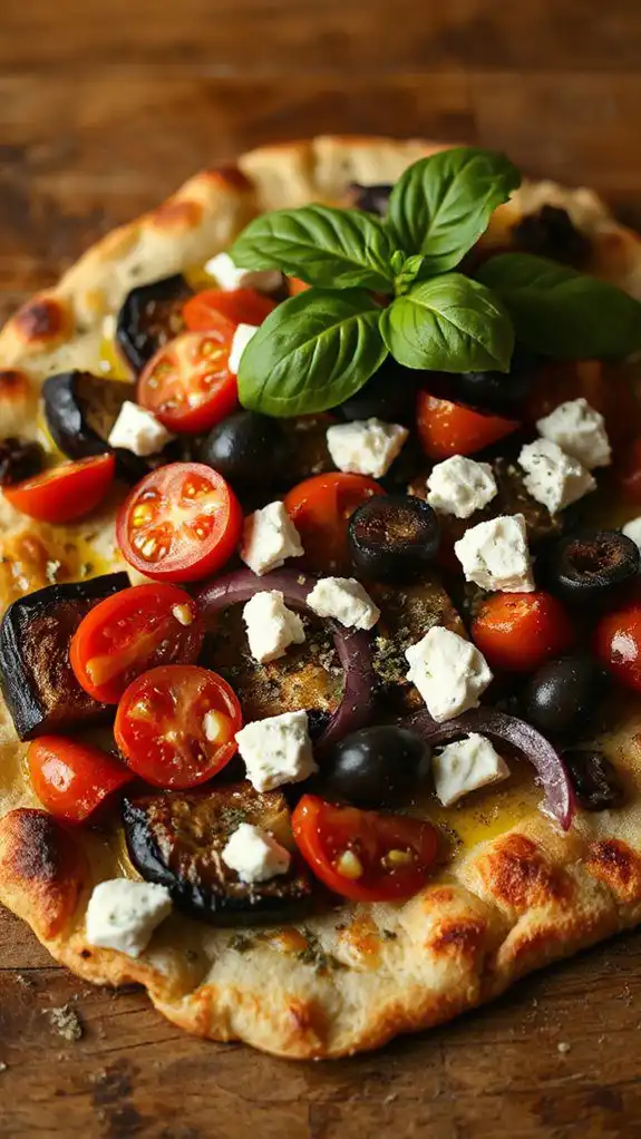 mediterranean style eggplant flatbread