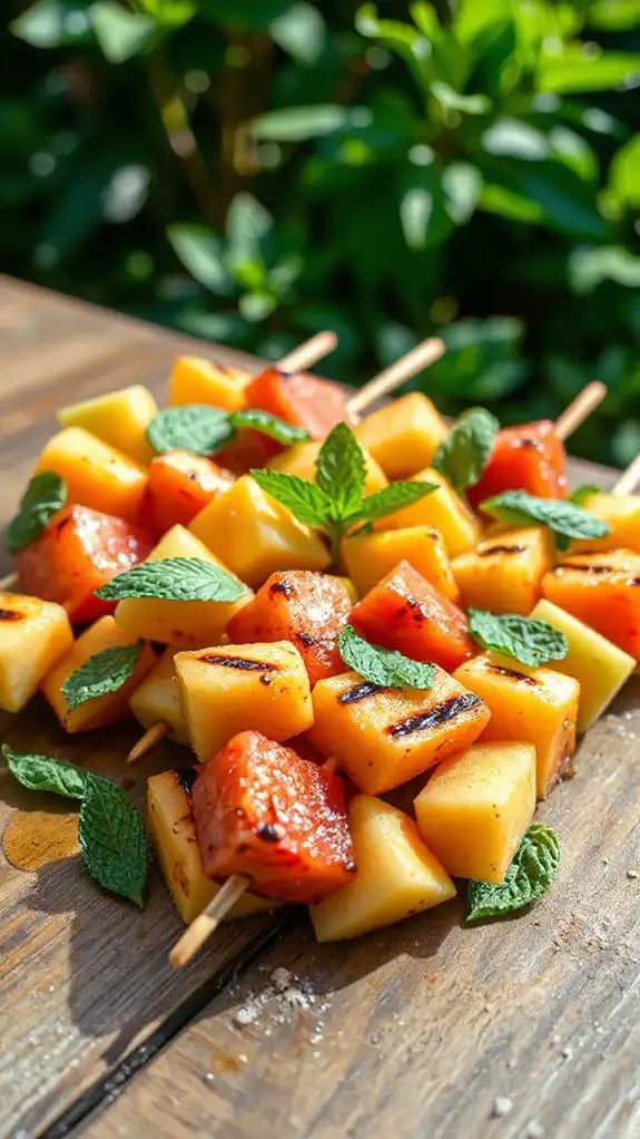 melon pieces on skewers